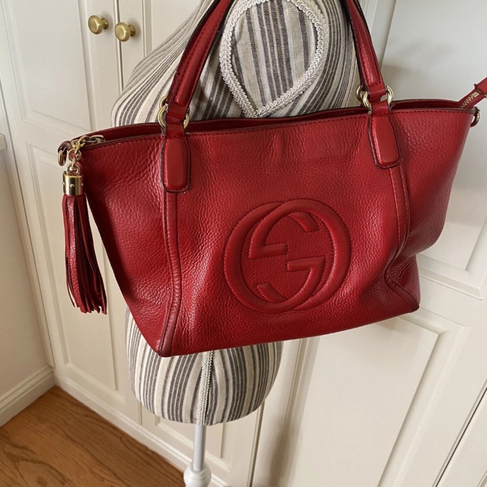 Red Leather Tote Bag